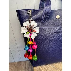 Leather Flower Purse Charm Genuine White Leather Daisy Bag Charm NEW FAST SHIP